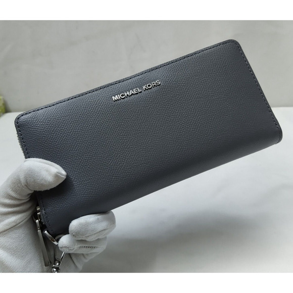 Michael Kors Gray Crossgrain Leather Zip Around Credit Card Wallet - Picture 3 of 16